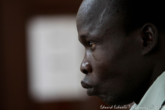Thomas Kwoyelo during his second hearing at the International Crimes Division of the High Court of Uganda, Gulu (Photo: Edward Echwalu)