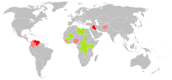 Official (green) and preliminary (red/pink) investigations by the ICC