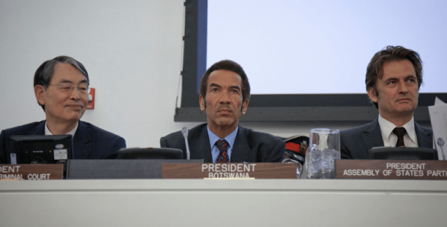 Seretse Khama Ian Khama of Botswana sitting with ICC President Judge Song and former President of the Assembly of States Parties, Christian Wenaweser. (Photo: CICC)