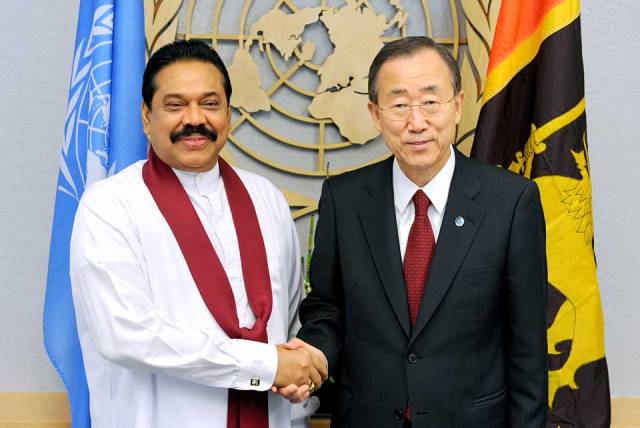 UN Secretary-General Ban Ki-moon with Sri Lankan President Mahinda Rajapaksa (Photo: UN News Centre)