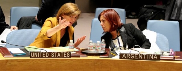 Ambassador Perceval (right) with US Ambassador to the UN, Samantha Power (Photo: UN Photo/Evan Schneider)