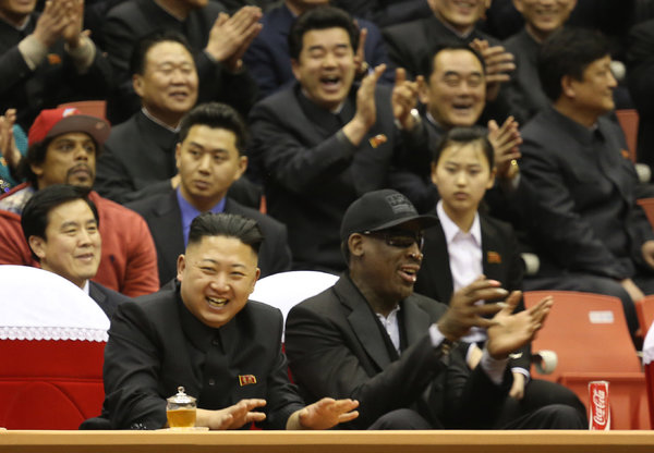 Denis Rodman with North Korean leader, Kim Jong-un. Could Pyongyang use Rodman for a full-court press and a diplomatic rebound? (Photo: Jason Mojica / VICE Media)