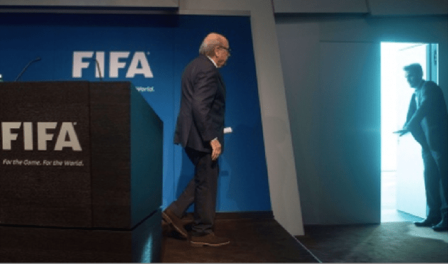 An eerily apropos photo of Sepp Blatter following his resignation as FIFA boss (Photo: The Guardian)
