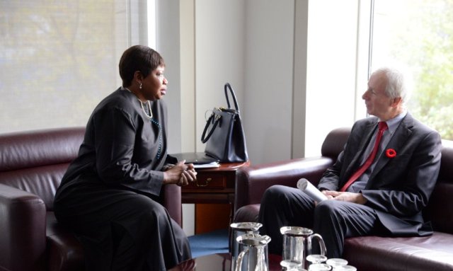 Canadian Foreign Minister Stéphane Dion speaks with ICC chief Prosecutor Fatou Bensouda (Photo: Stéphane Dion)