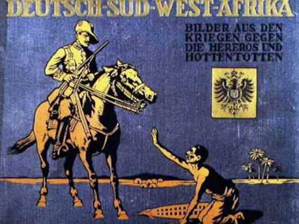 A cover of a book by Georg Rau and Lothar von Trotha (1907) depicting the subjugation of the Herero people.